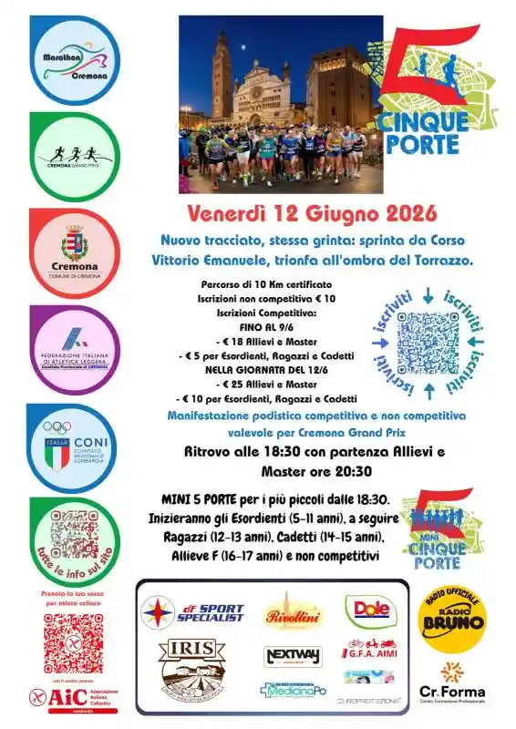 Anticipata a venerdì 12 giugno 2026 la partenza della gara podistica 
